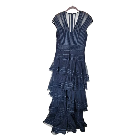 Tadashi Shoji Navy Tierd Ruffle Formal Dress